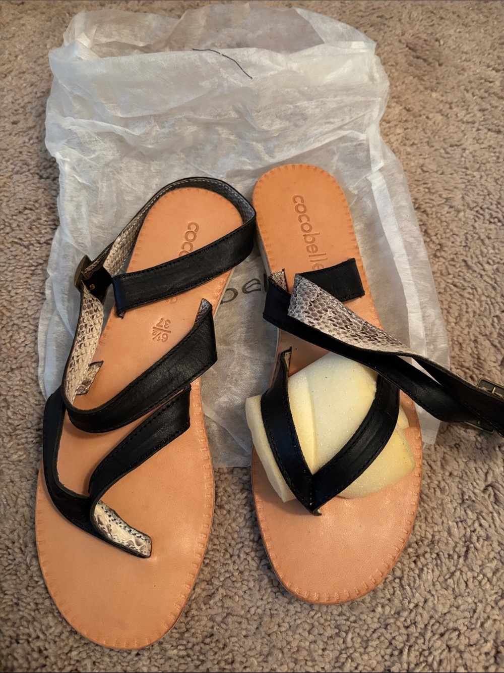 Cocobelle Black and Tan Leather Strappy Women’s Sandals
